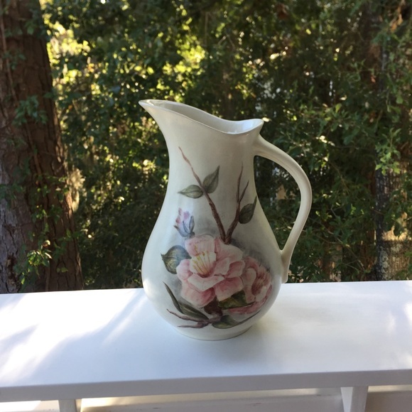 Ceramic Vase Vintage Decor Pink Floral Pitcher - Picture 3 of 5